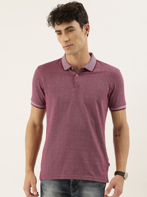 

Peter England Men Maroon & White Self Design Polo Collar T-shirt