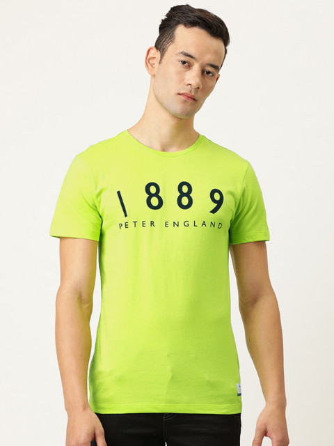 

Peter England Men Fluorescent Green Printed Round Neck T-shirt