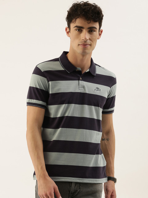 

Peter England Casuals Men Olive & Black Striped Polo Collar T-shirt