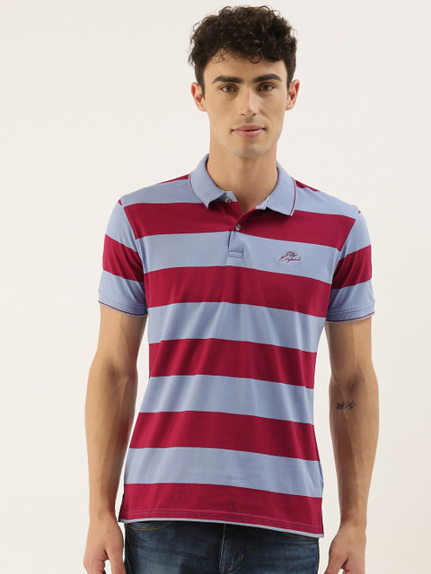 

Peter England Casuals Men Maroon & Blue Striped Polo Collar T-shirt