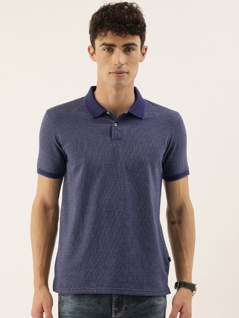 

Peter England Casuals Men Blue Self Design Polo Collar T-shirt