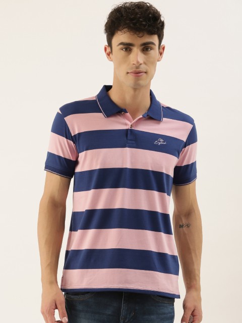 

Peter England Casuals Men Blue & Pink Striped Polo Collar T-shirt