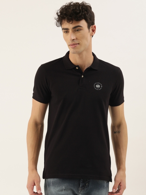 

Peter England Casuals Men Black Solid Polo Collar T-shirt