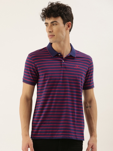 

Peter England Men Navy Blue & Red Striped Polo Collar T-shirt