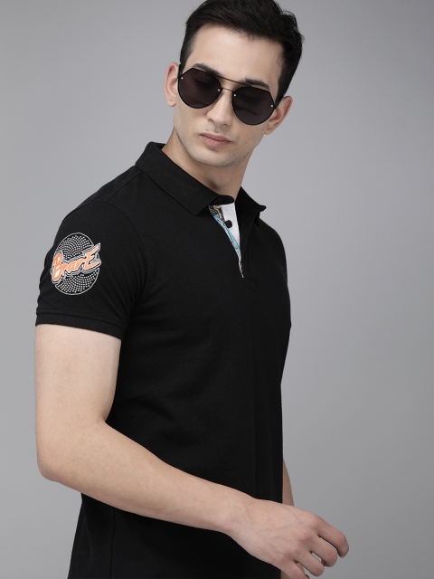 

SPYKAR Men Black Solid Polo Collar Pure Cotton T-shirt