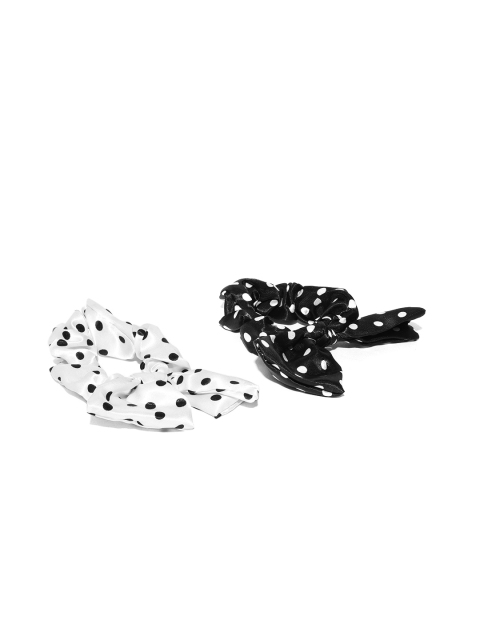 

Blueberry Women Set of 2 Black & White Polka Dot Print Knot Detail Scrunchies