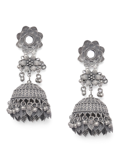 

VIDRUKARIH Oxidized Silver-Plated Mirror Dome Shaped Jhumkas