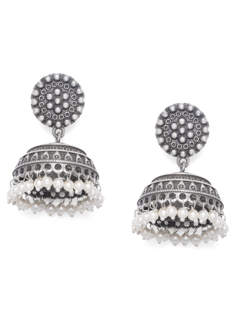 

VIDRUKARIH Oxidized Silver-Plated Beaded Dome Shaped Jhumkas