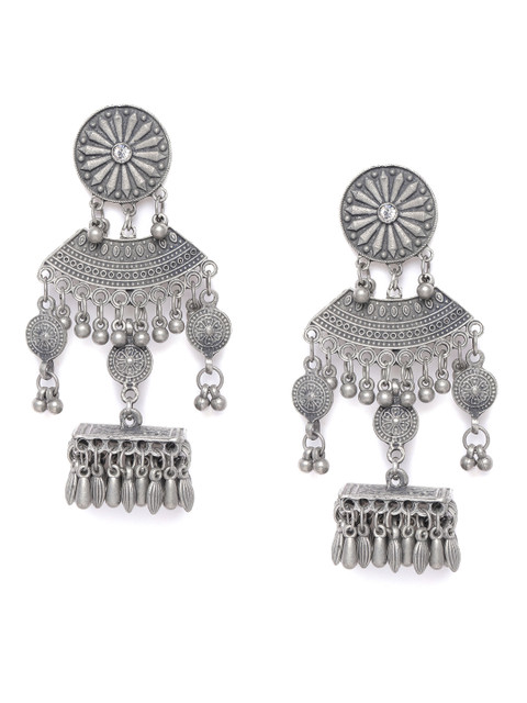 

VIDRUKARIH Oxidized Silver-Plated Classic Drop Earrings