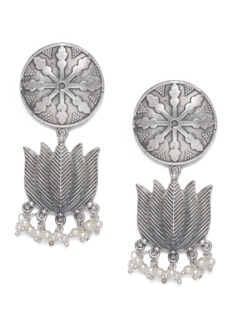 

VIDRUKARIH Oxidized Silver-Plated Floral Drop Earrings