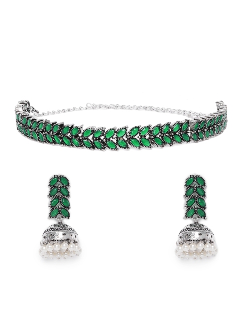 

VIDRUKARIH Green Oxidized Silver-Plated Jewellery Set