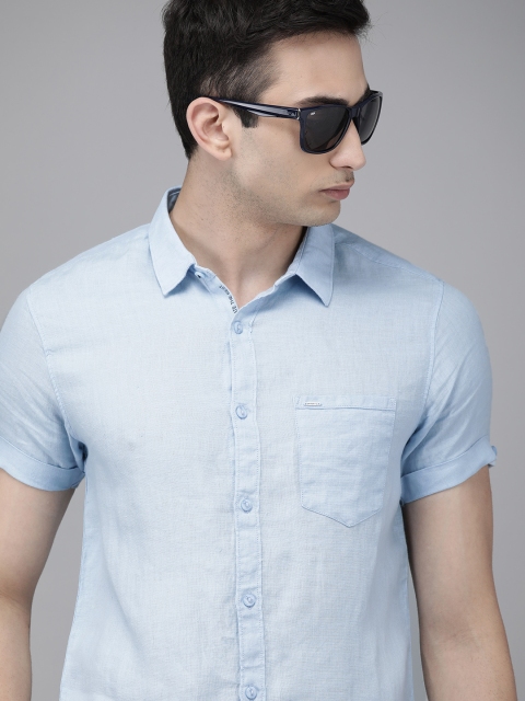 

SPYKAR Men Blue Slim Fit Solid Casual Linen Shirt