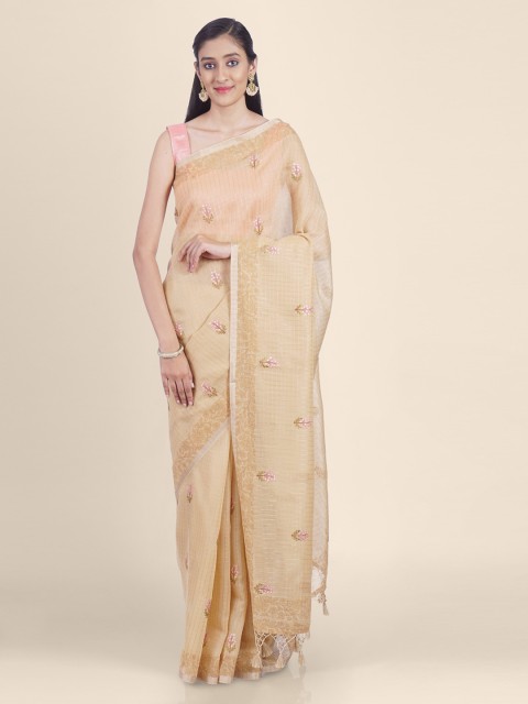 

Kasat Beige Embroidered Pure Cotton Saree