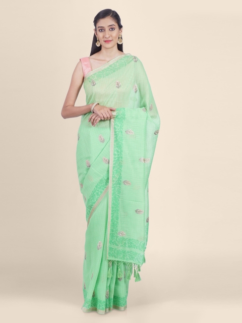 

Kasat Green & Pink Pure Cotton Embroidered Saree