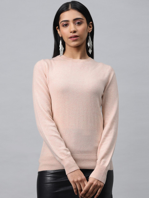 

Marks & Spencer Women Peach-Coloured Cashmere Solid Pullover Sweater