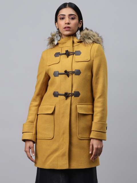 

Marks & Spencer Women Mustard Yellow Solid Hooded Longline Duffle Coat