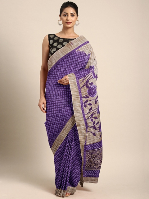 

KALINI Purple Cotton Blend Printed Bhagalpuri Saree