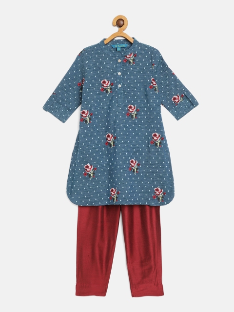 

Lil Peacock Girls Blue & Maroon Printed Kurta with Salwar