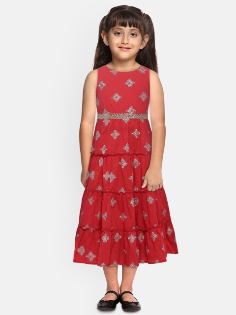 

Lil Peacock Girls Red Printed Fit and Flare Dress
