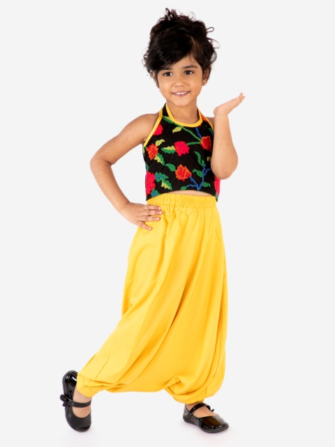 

Lil Peacock Girls Yellow & Black Printed Top with Harem Pant