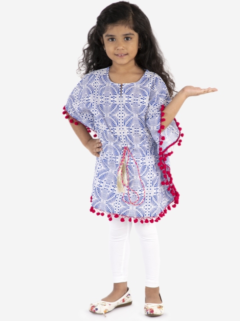 

Lil Peacock Girls Blue & White Printed Kaftan Dress