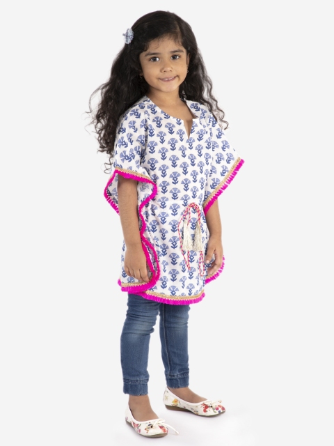 

Lil Peacock Girls Blue & White Printed Kaftan Dress