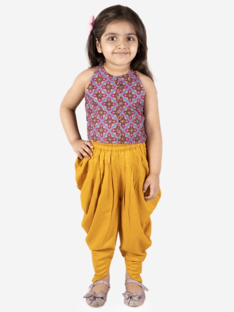 

Lil Peacock Girls Pink & Yellow Printed Top with Dhoti Pants