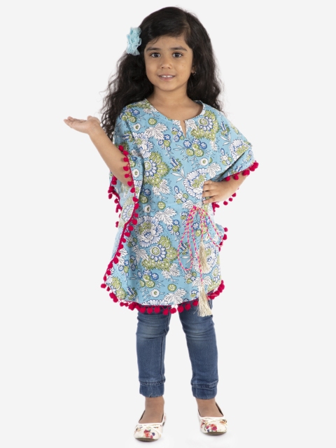 

Lil Peacock Girls Blue & Green Printed Kaftan Dress