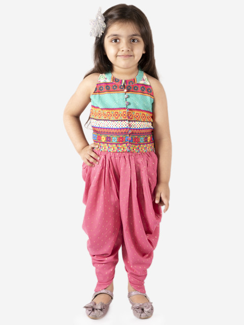 

Lil Peacock Girls Off-White & Mauve Printed Top with Dhoti Pants