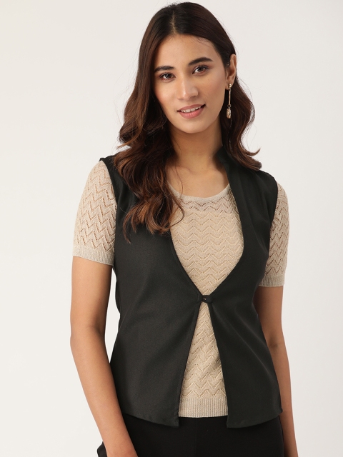 

Cottinfab Women Black Solid Lightweight Open Front Jacket