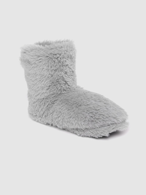 

Marks & Spencer Women Grey Solid Faux Fur Mid-Top Booties