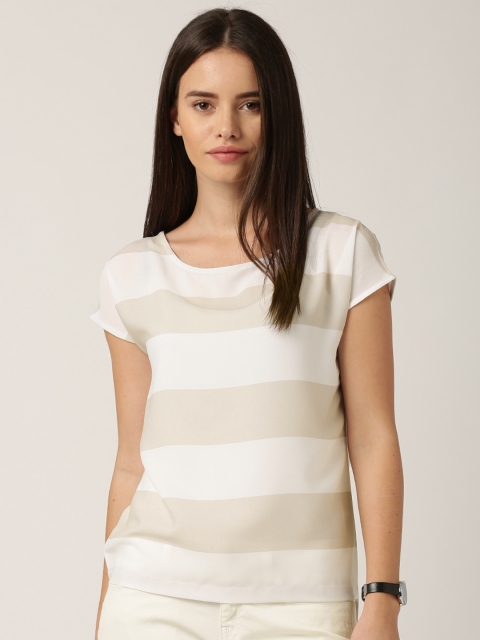 

ETHER White & Beige Striped Polyester Top