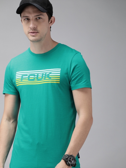 

French Connection Men Green Printed Round Neck T-shirt