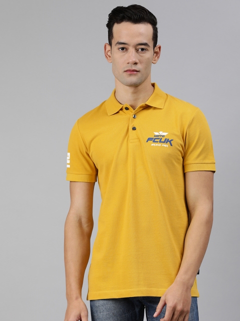 

French Connection Men Mustard Yellow Solid Slim Fit Polo Collar T-shirt