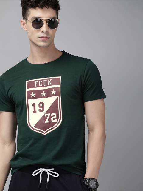 

French Connection Men Green Printed Round Neck T-shirt