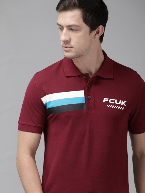 

French Connection Men Maroon Printed Polo Collar T-shirt