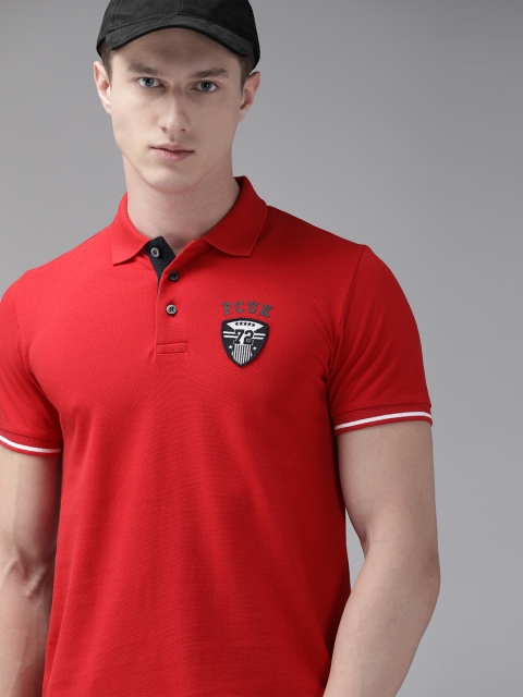 

French Connection72 Badge Rugby Men Red Printed Polo Collar T-shirt