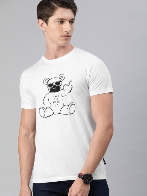 

French Connection Men White Printed Slim Fit Round Neck T-shirt