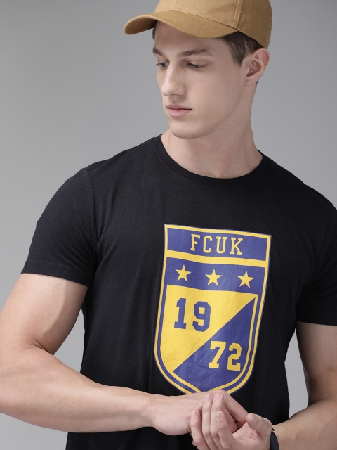 

French Connection Men Navy Blue Slim Fit Printed Round Neck T-shirt