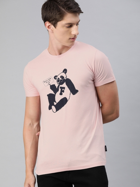 

French Connection Men Pink Printed Round Neck T-shirt
