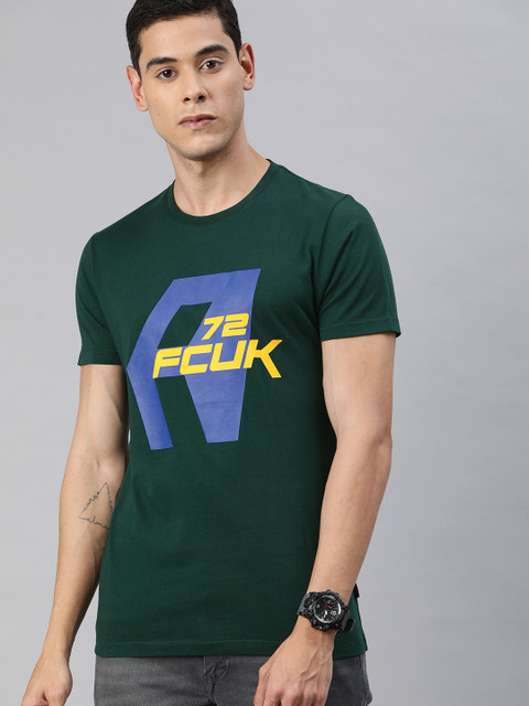 

French Connection Men Green Slim Fit Printed Round Neck T-shirt