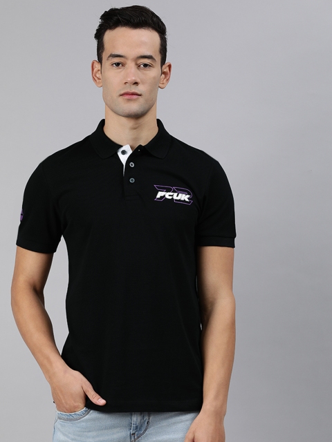 

French Connection Men Black Solid Polo Collar T-shirt