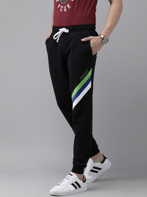 

French Connection Men's Black and Multi-color Printed Track Pants