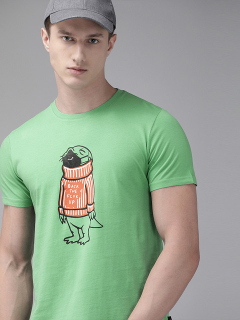 

French Connection Men Green Slim Fit Otterton Printed Round Neck T-shirt