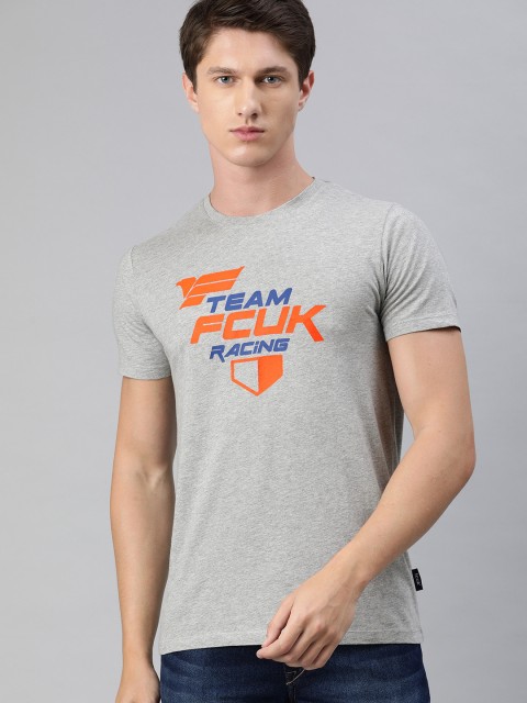 

French Connection Men Grey Printed Slim Fit Round Neck T-shirt