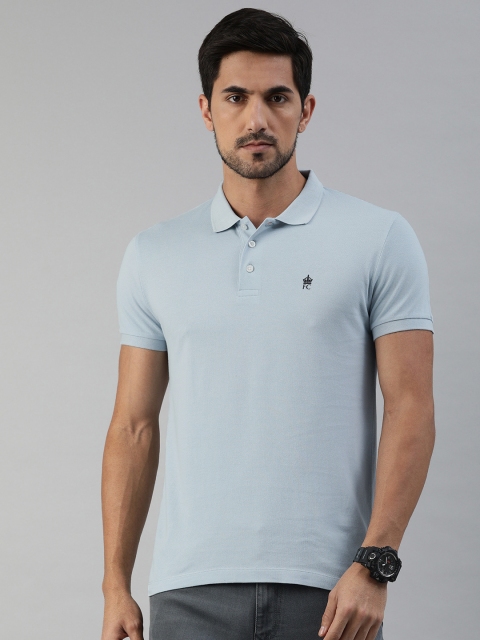 

French Connection Men Blue Solid Slim Fit Polo Collar Pure Cotton T-shirt