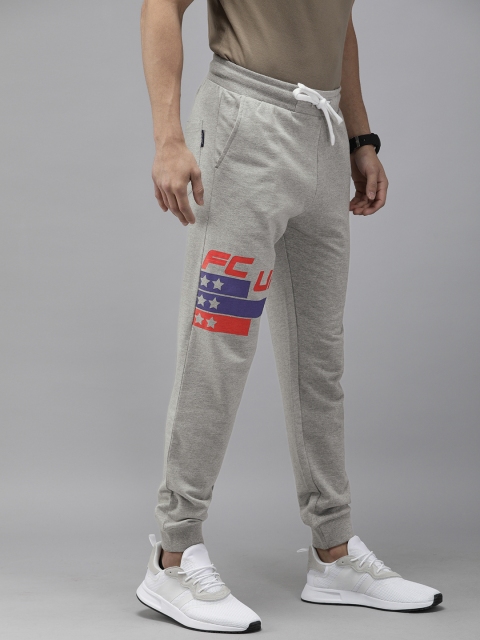 

French Connection Men Grey Melange Solid Joggers with Brand Logo Print Detail