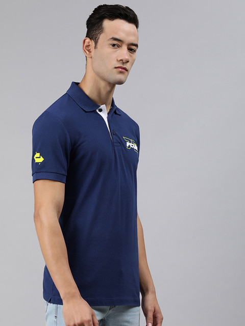 

French Connection Men Navy Blue Printed Polo Collar T-shirt