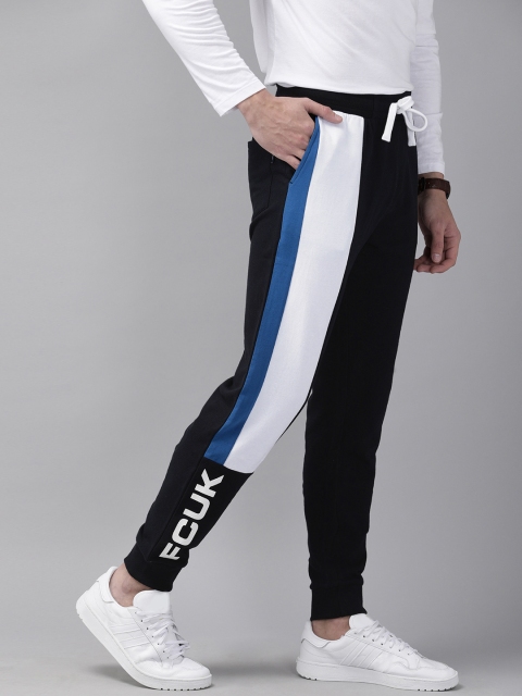 

French Connection Men Black & White Slim Fit TWIN PANEL Printed Joggers