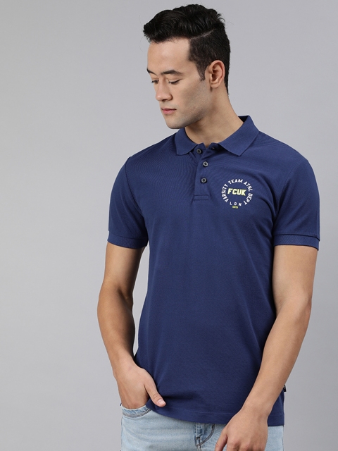 

French Connection Men Navy Blue Solid Polo Collar T-shirt